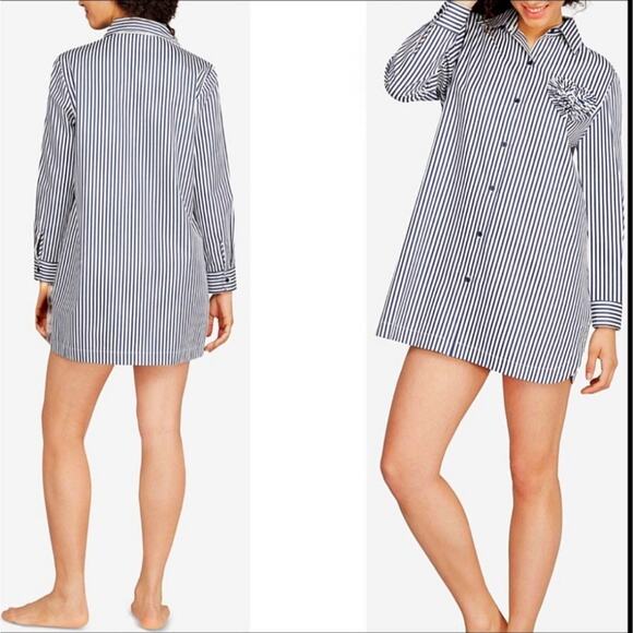 Kate Spade Pinstriped Heart Pocket Sleep Shirt Women's Size S - Picture 3 of 10